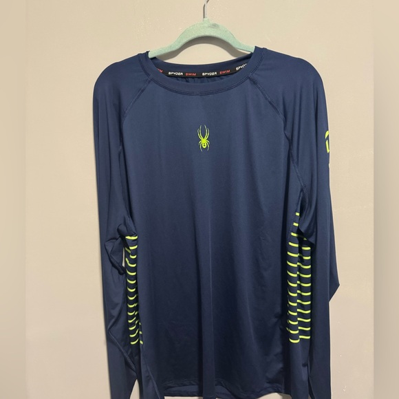 Spyder- Men's Blue and Neon Green Rash Guard. Size XXL - Picture 2 of 7